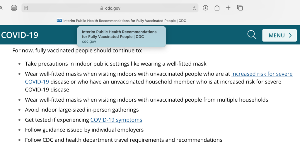 Screenshot from the website of CDC  