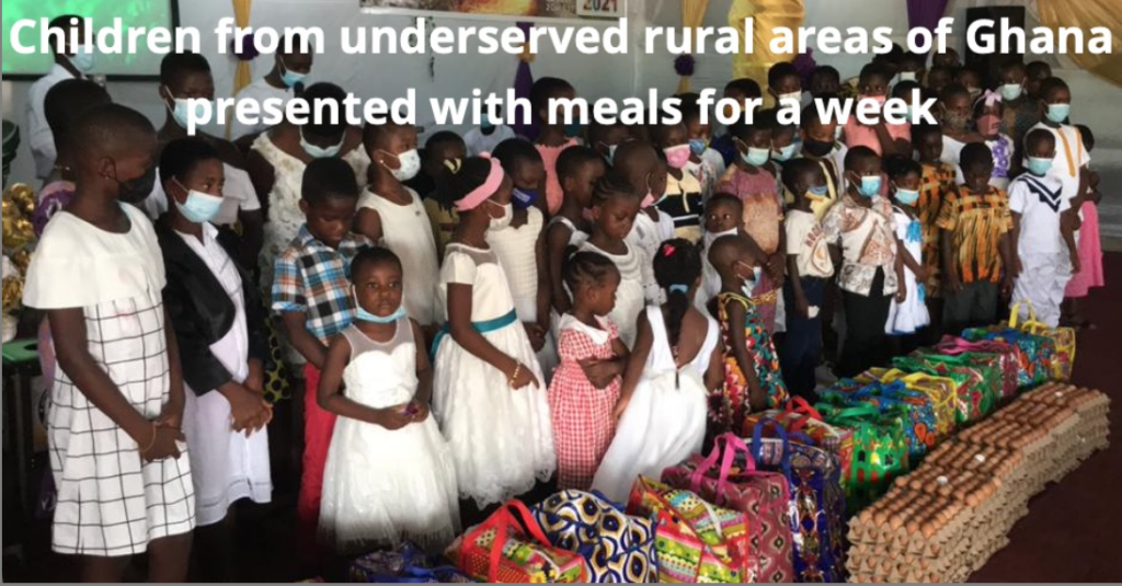 Children from underserved rural areas of Ghana presented with meals for a week