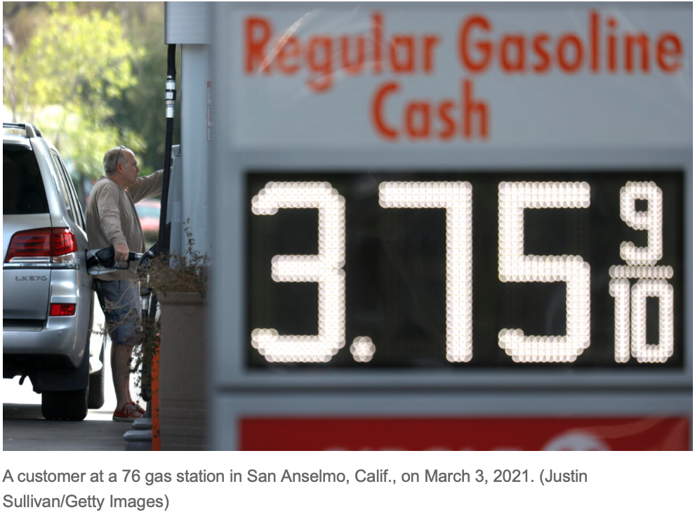 A customer at a 76 gas station in San Anselmo, California on March 3, 2021