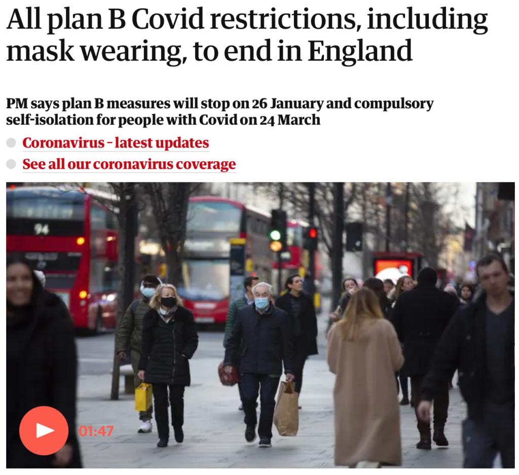 All Plan B COVID restrictions, including mask wearing, to end in England