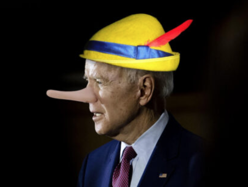 President Joe Biden as Pinocchio
