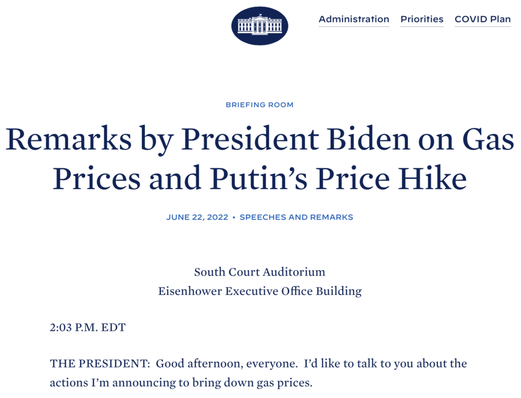 Remarks by President Biden on Gas Prices and Putin’s Price Hike