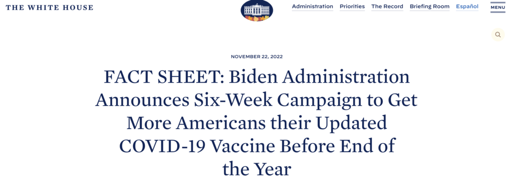 Fact Sheet: Biden Administration Announces Six-Week Campaign to Get More Americans their Updated COVID-19 Vaccine Before End of the Year  