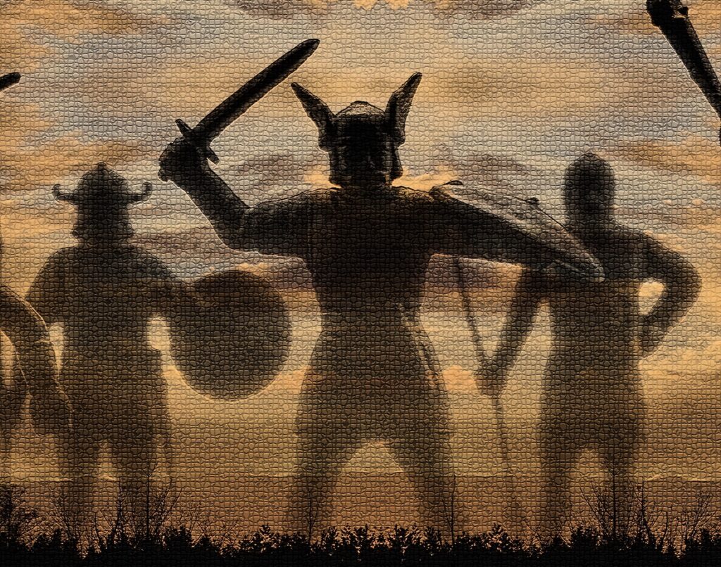 A digital illustration of warriors from history