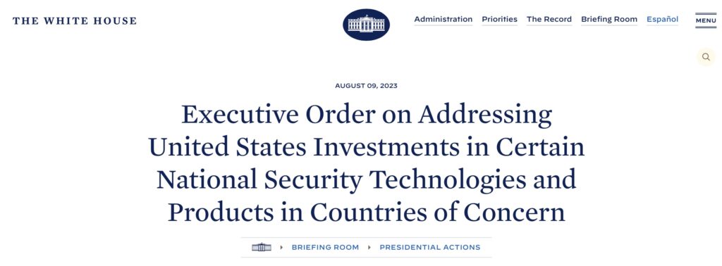 Executive order on addressing united states investments in certain national security technologies in countries of concern.