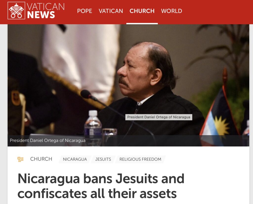 Nicaragua bans jesuits and conflates all assets.