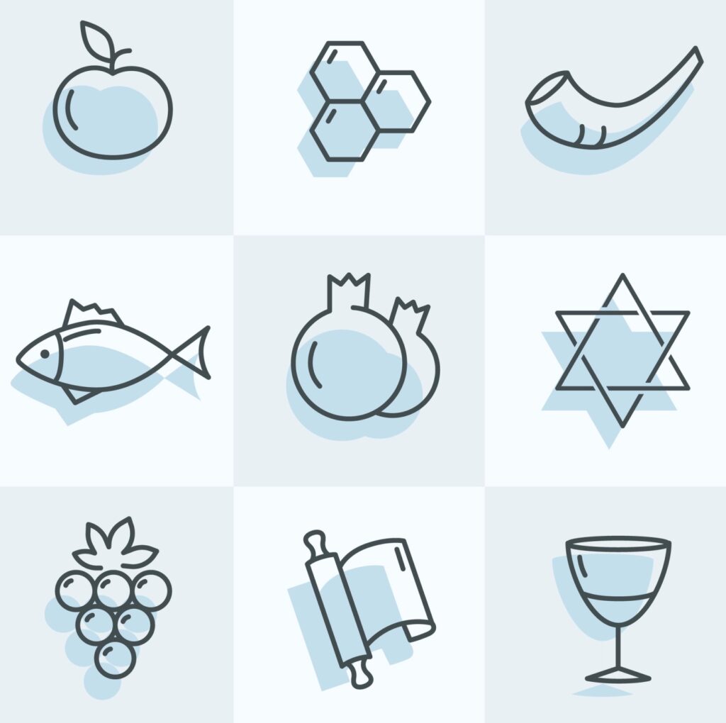 A set of jewish icons on a white background.