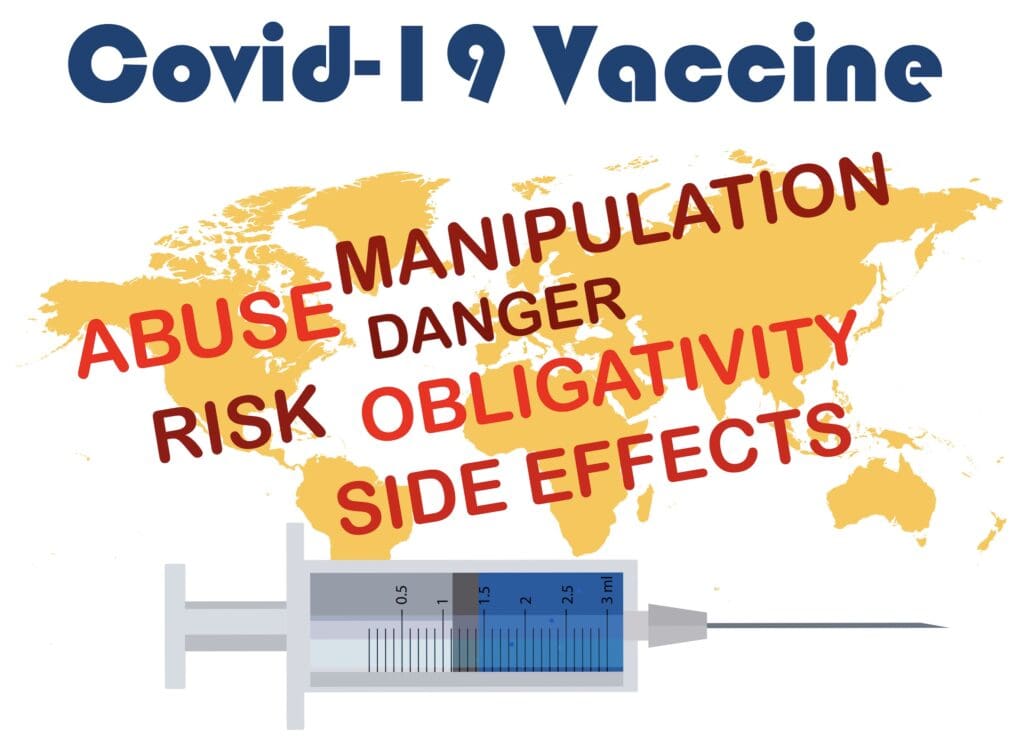 Covid-19 vaccine concept with negative words.