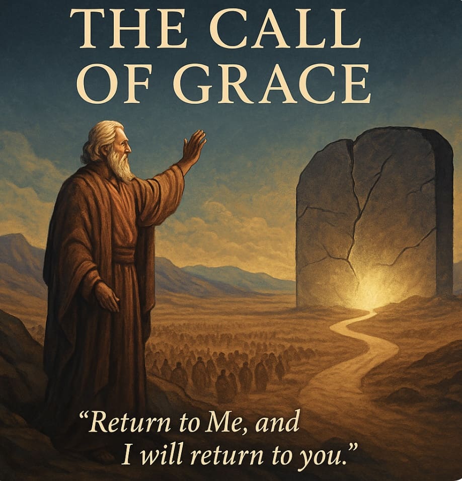 Elderly man gesturing toward glowing stone tablet.