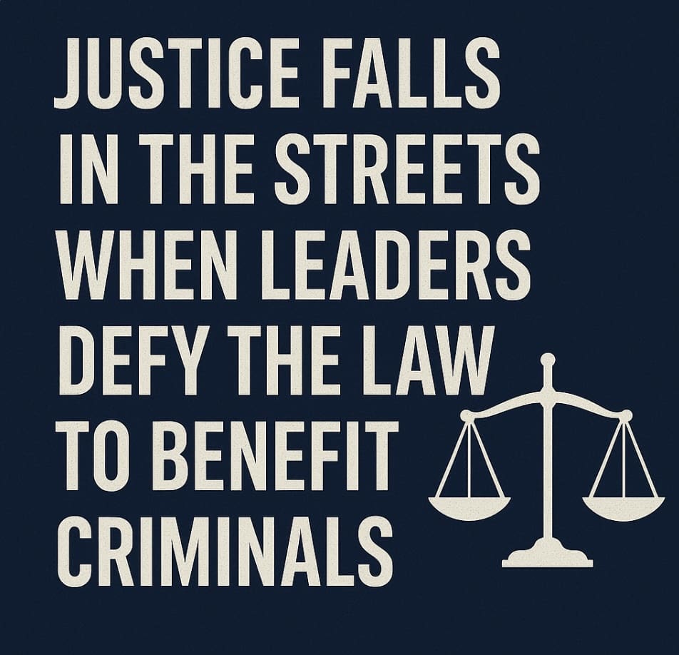 Text about justice and law with scales.